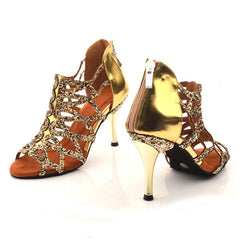 Women's Gold Leatherette 8.5cm Heels Dance Boots Salsa Dance Shoes