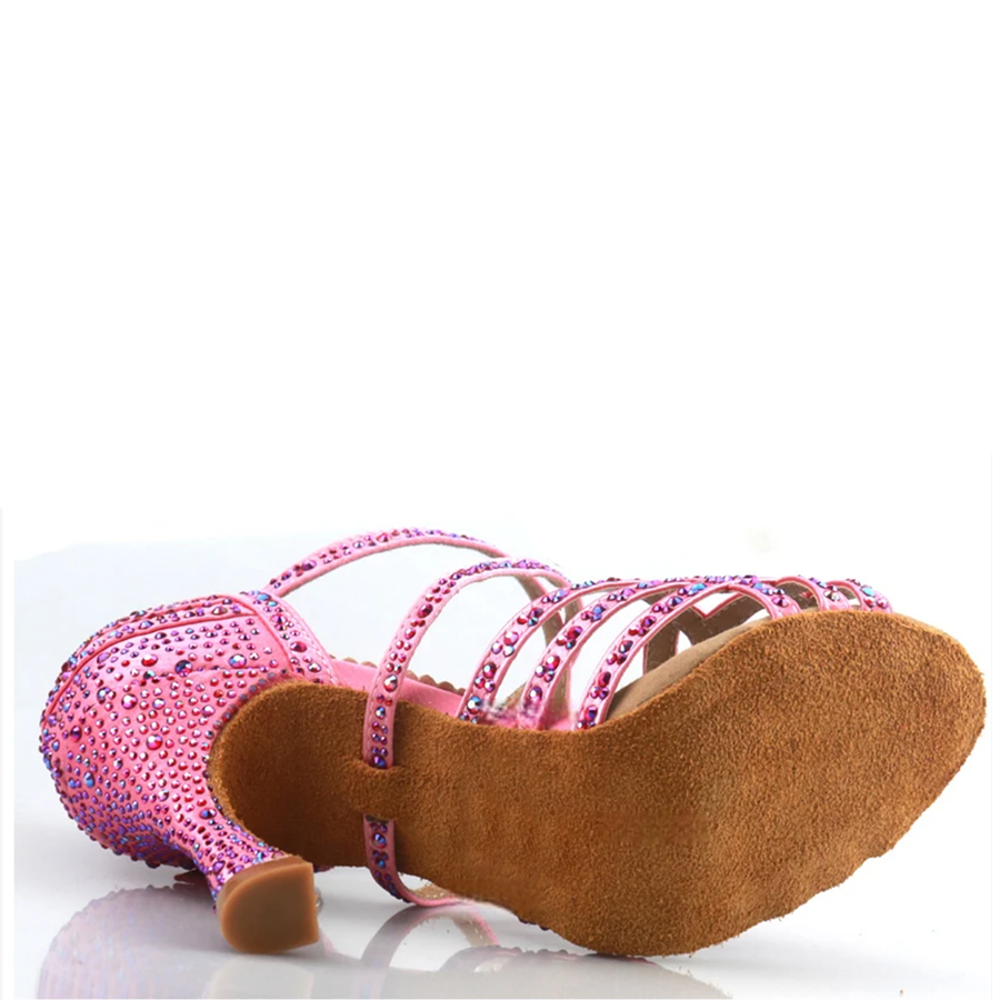 Women's Pink Sparkling Glitter Customized Heel Salsa Latin Dance Shoes Ballroom Dance Shoes