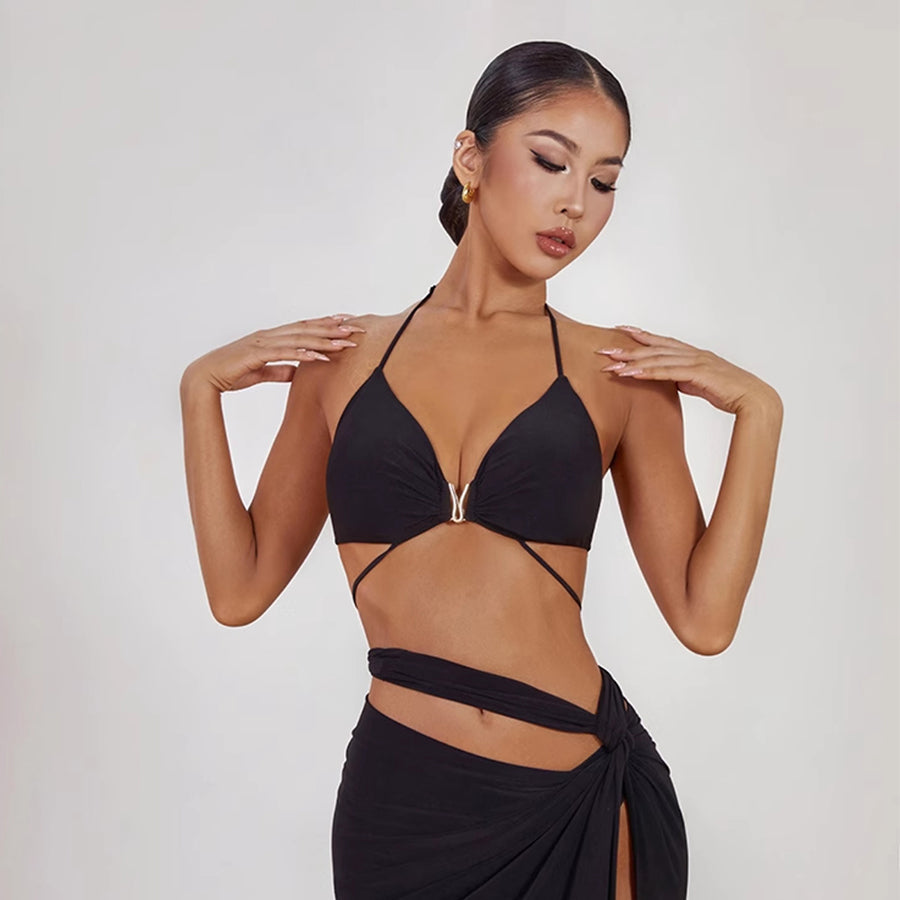 Women's Milk Silk Halter Latin Tops Practice Tops Latin DanceWear