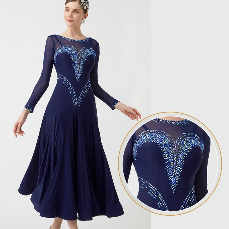 YUN Customisable-Women's Navy DiamonBallroom WaltModern Dance Dresses Dancewear