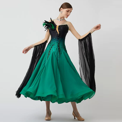 YUN Customisable-Women's Long Sleeve V Neck DiamonWaltModern Ballroom Dance Dress Competition Dresses