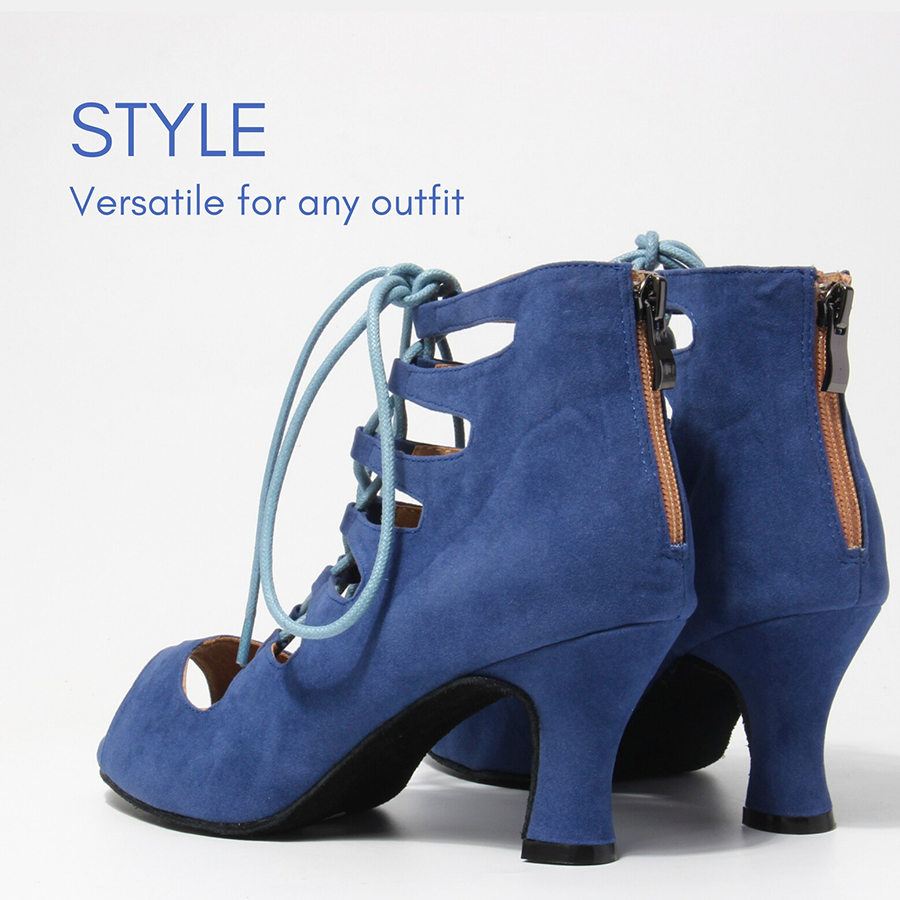Women's Blue Suede Customized Heel Dance Boots Salsa JazDance Shoes