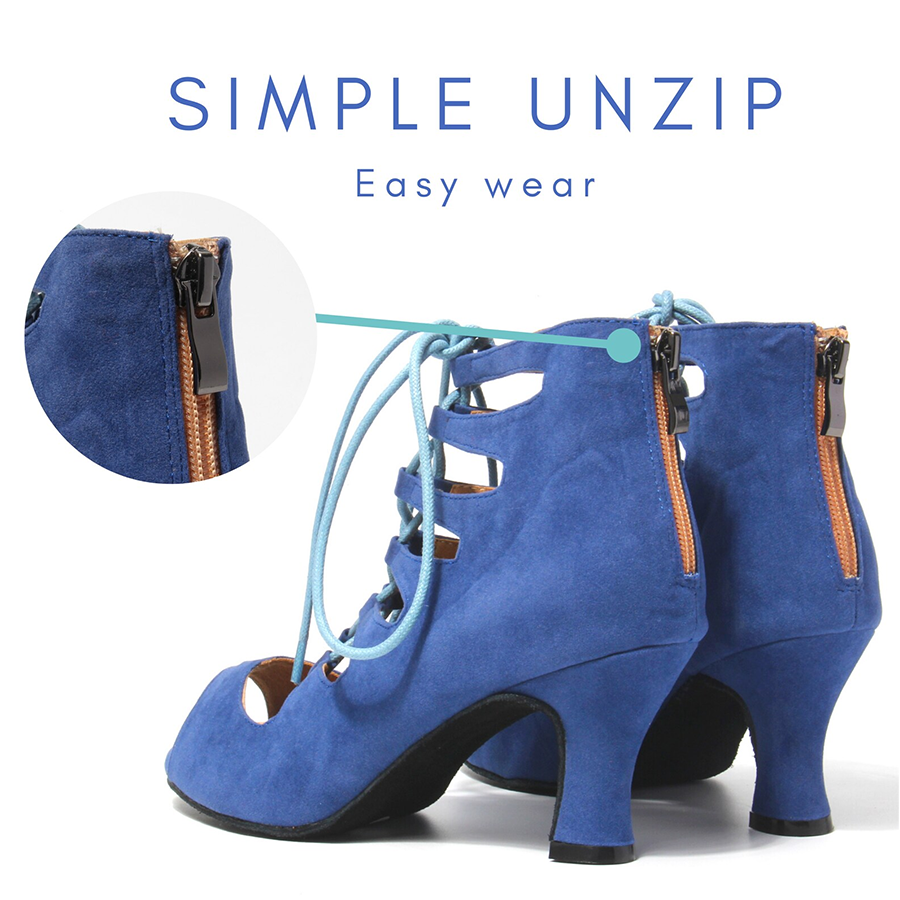 Women's Blue Suede Customized Heel Dance Boots Salsa JazDance Shoes