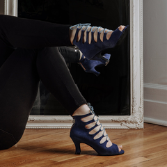 Women's Blue Suede Customized Heel Dance Boots Salsa JazDance Shoes