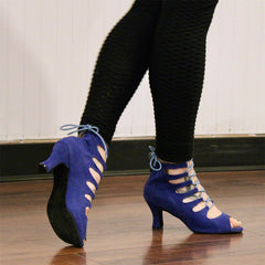 Women's Blue Suede Customized Heel Dance Boots Salsa JazDance Shoes