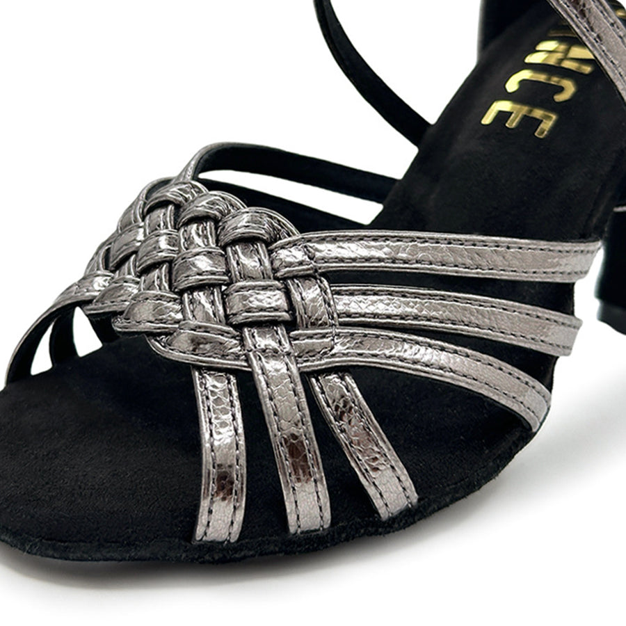 Women's Gray Leatherette Customized Heel Latin Dance Shoes Ballroom Dance Shoes