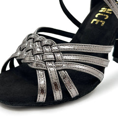 Women's Gray Leatherette Customized Heel Latin Dance Shoes Ballroom Dance Shoes