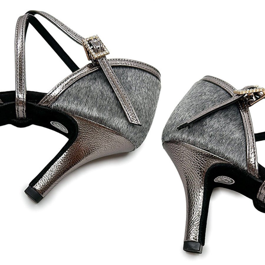 Women's Gray Leatherette Customized Heel Latin Dance Shoes Ballroom Dance Shoes