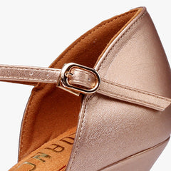 Women's Champagne Leatherette Customized Heel T-Strap Latin Dance Shoes Ballroom Dance Shoes