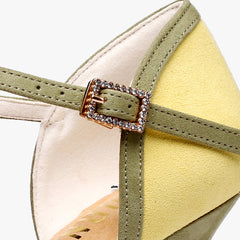 Women's Green Leatherette Customized Heel T-Strap Latin Dance Shoes Ballroom Dance Shoes
