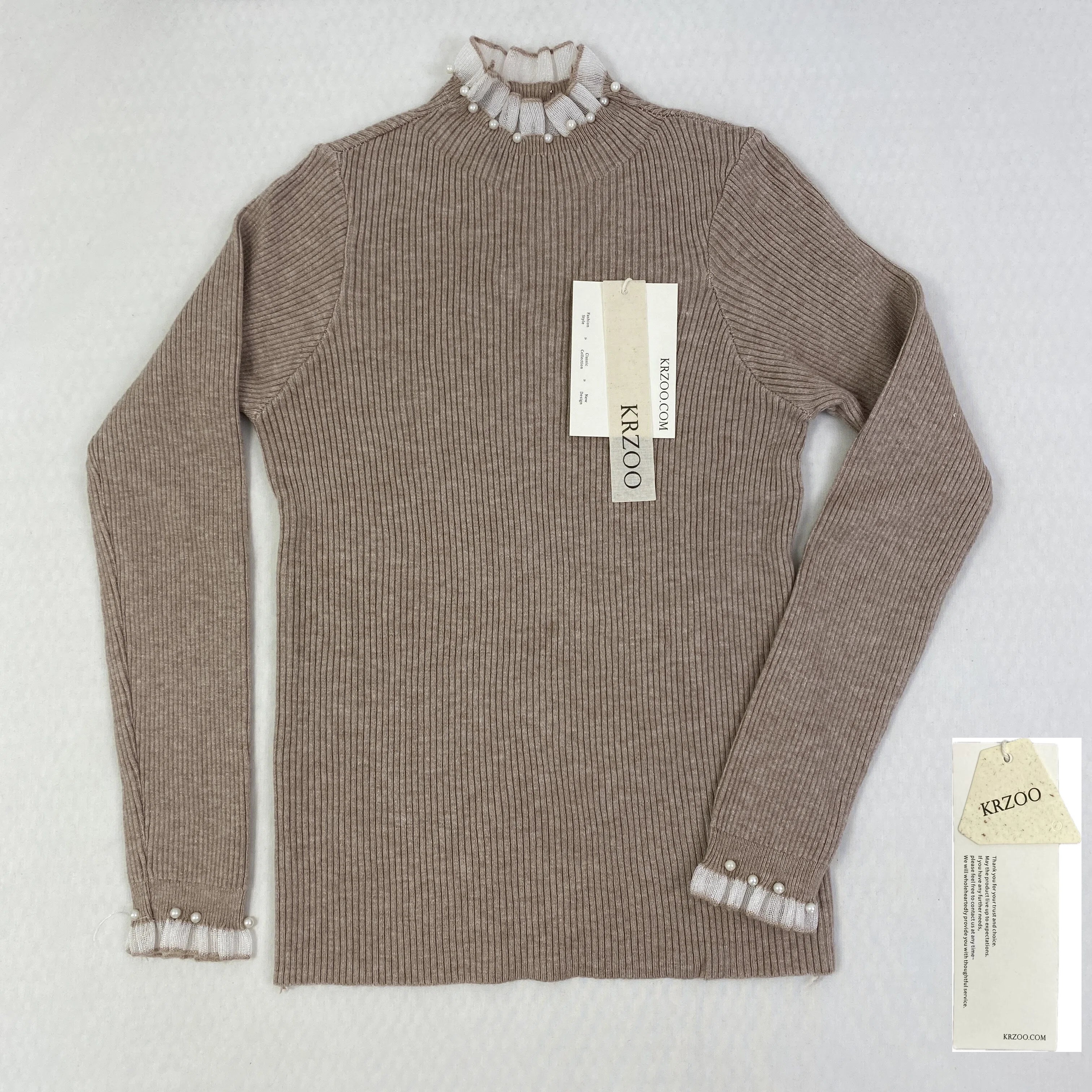 High-neck long-sleeved lace knitted top