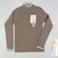 High-neck long-sleeved lace knitted top