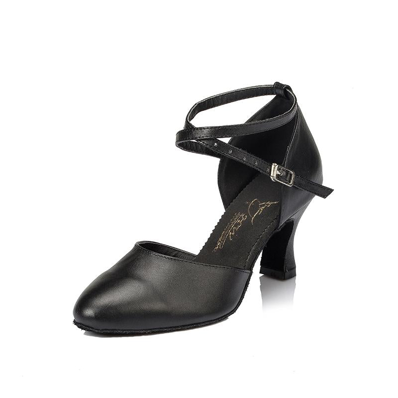 Women's Black Real Leather 7cm Heels Modern With Buckle Ballroom Dance Shoes Modern Dance Shoes