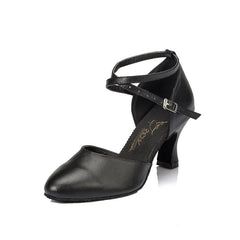 Women's Black Real Leather 7cm Heels Modern With Buckle Ballroom Dance Shoes Modern Dance Shoes