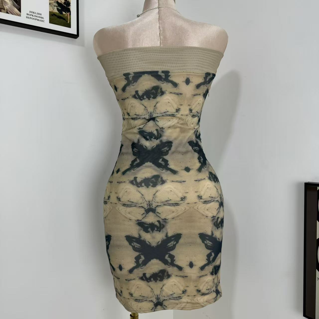 Retro Chinese-Style Strapless Dress