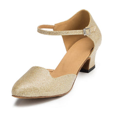 Women's Gold Real Leather Customized Heel Modern Dance Shoes Ballroom Dance Shoes