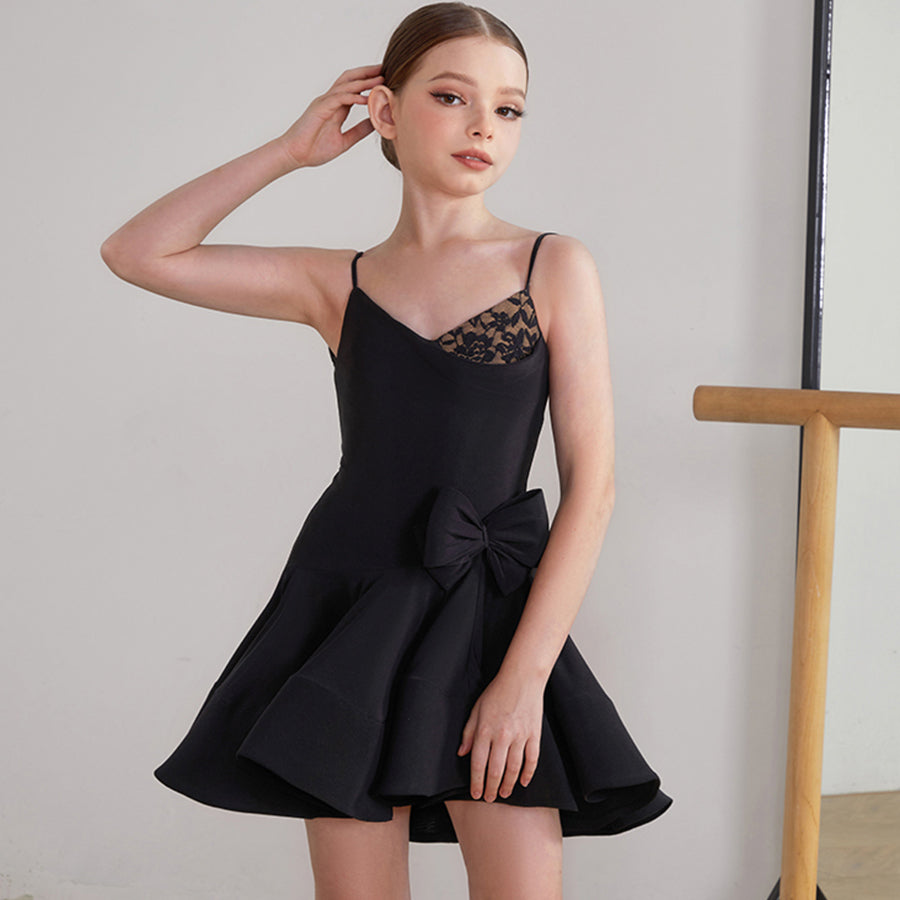 Girls Sleeveless V Neck Performance Dance Dresses Dancewear