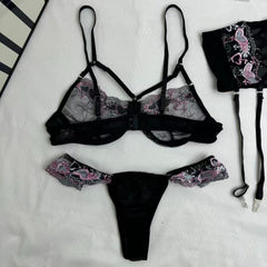 Three-Piece Embroidered Black mesh Set