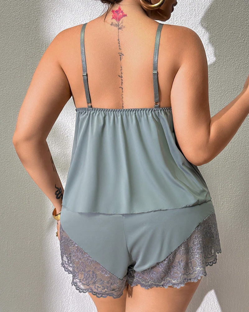 Plus Size Lace Satin Cami Pajama Set â€?Sexy Two-Piece Sleepwear for Women