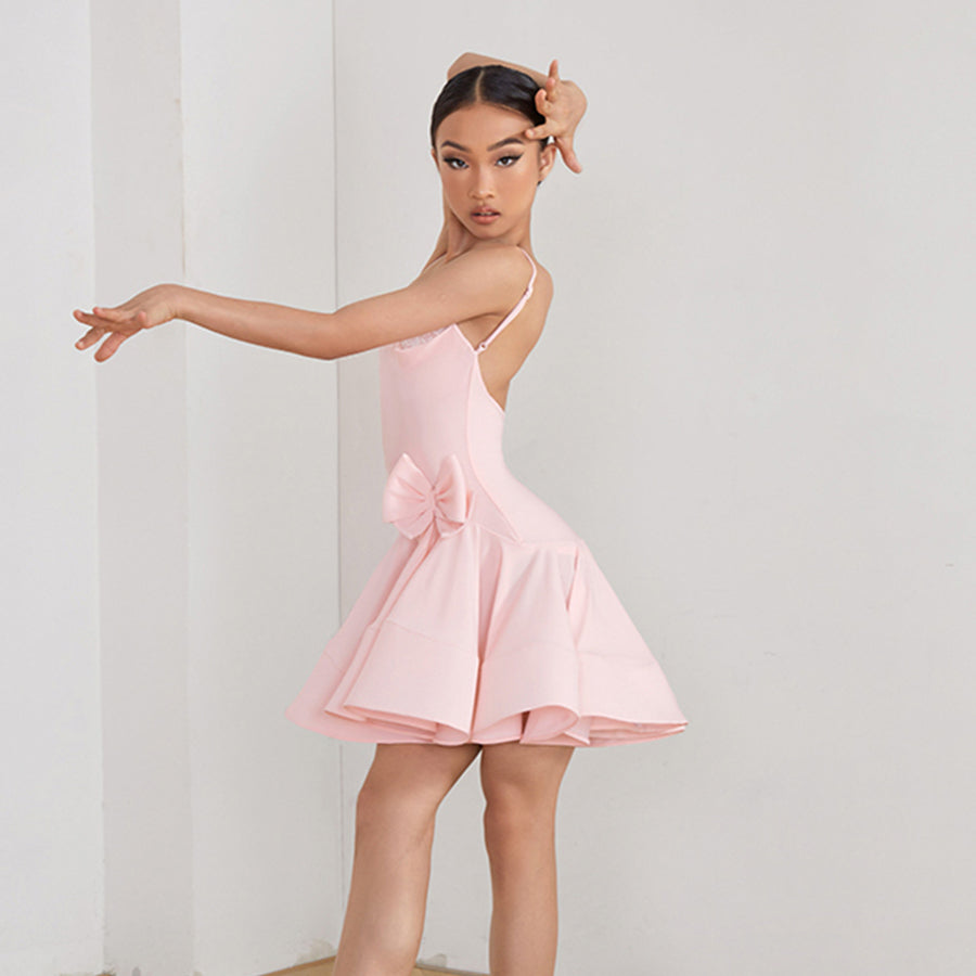 Girls Sleeveless V Neck Performance Dance Dresses Dancewear