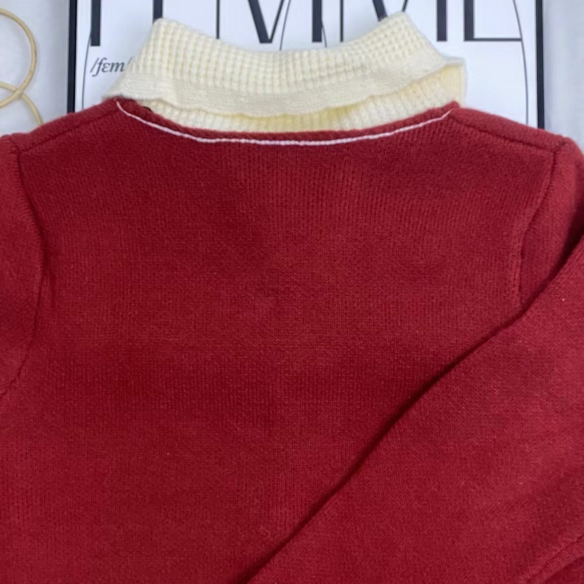Doll Collar Contrast Color Cardigan