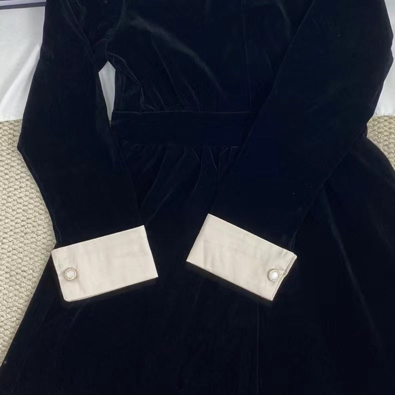 Pearl Black Velvet Dress