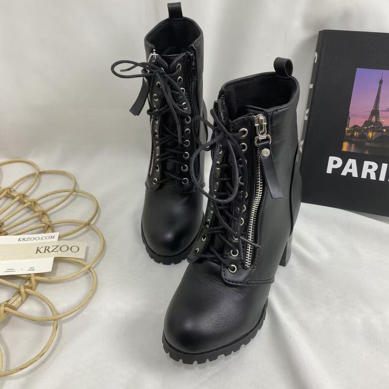 Lace-Up Round-Toe Combat Boots