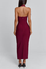 Cami Feather Cut Out Cinch Waist Bodycon Party Maxi Dresses-Red Pre Order