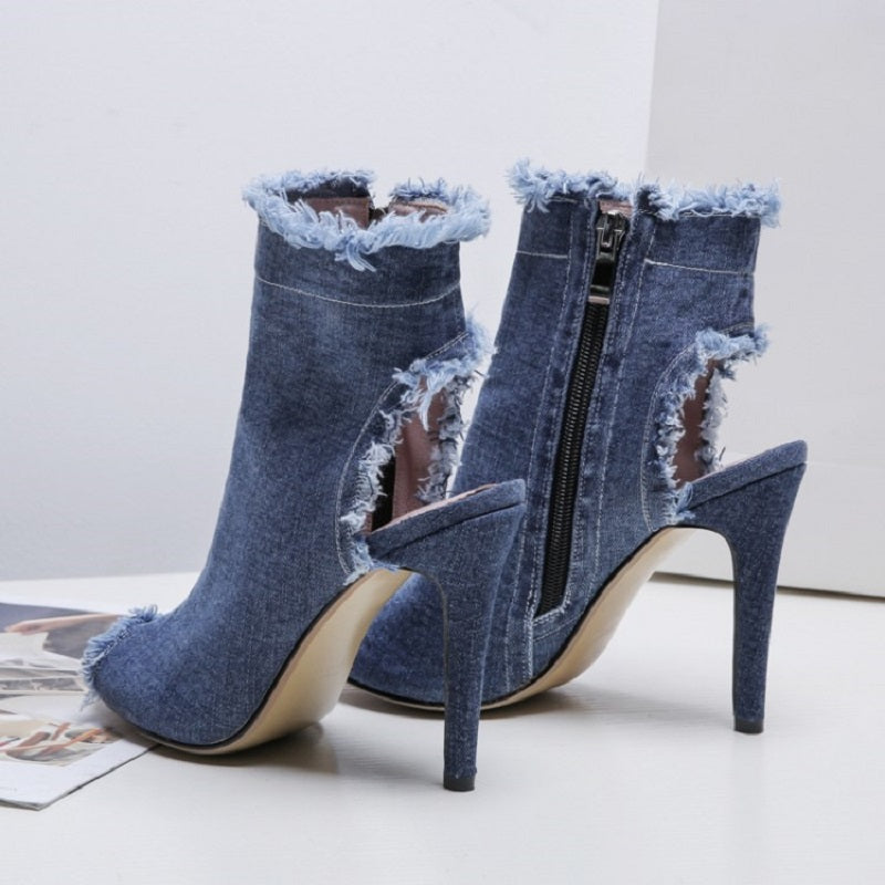 Women's Denim 10cm Denim Rubber Sole Dance Boots Dance Shoes