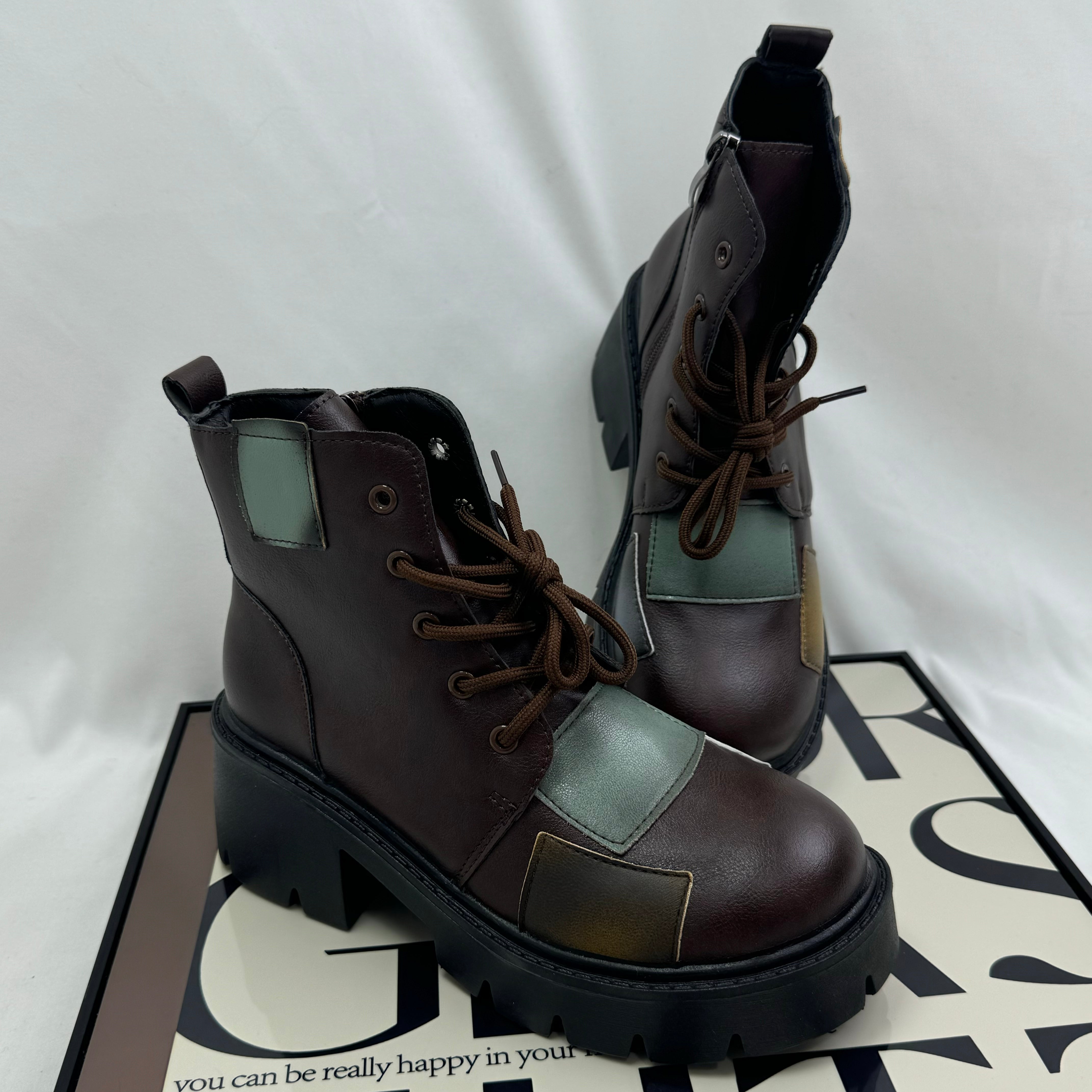 Soft leather multi-color ankle boots