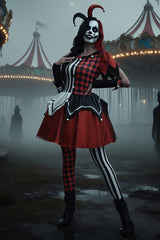 Plaid Striped Print Short Sleeve Halloween Colorblock Mini Dresses-Red