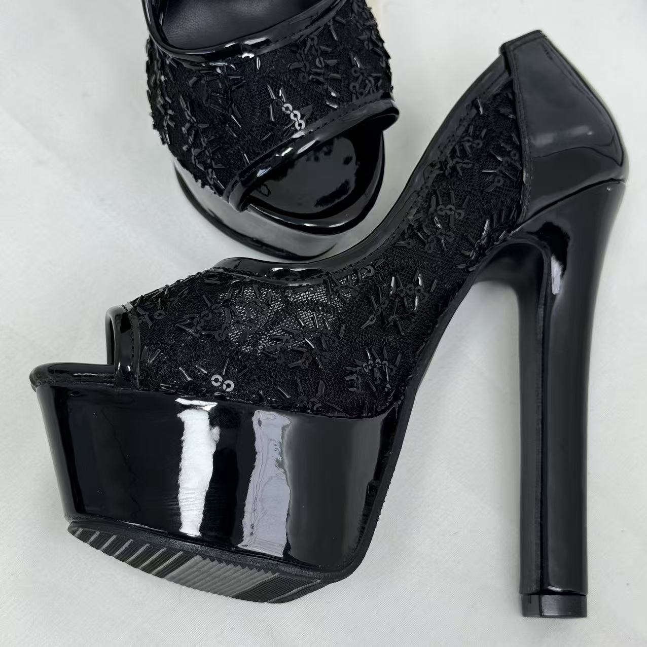 Lace open-toe stiletto heels