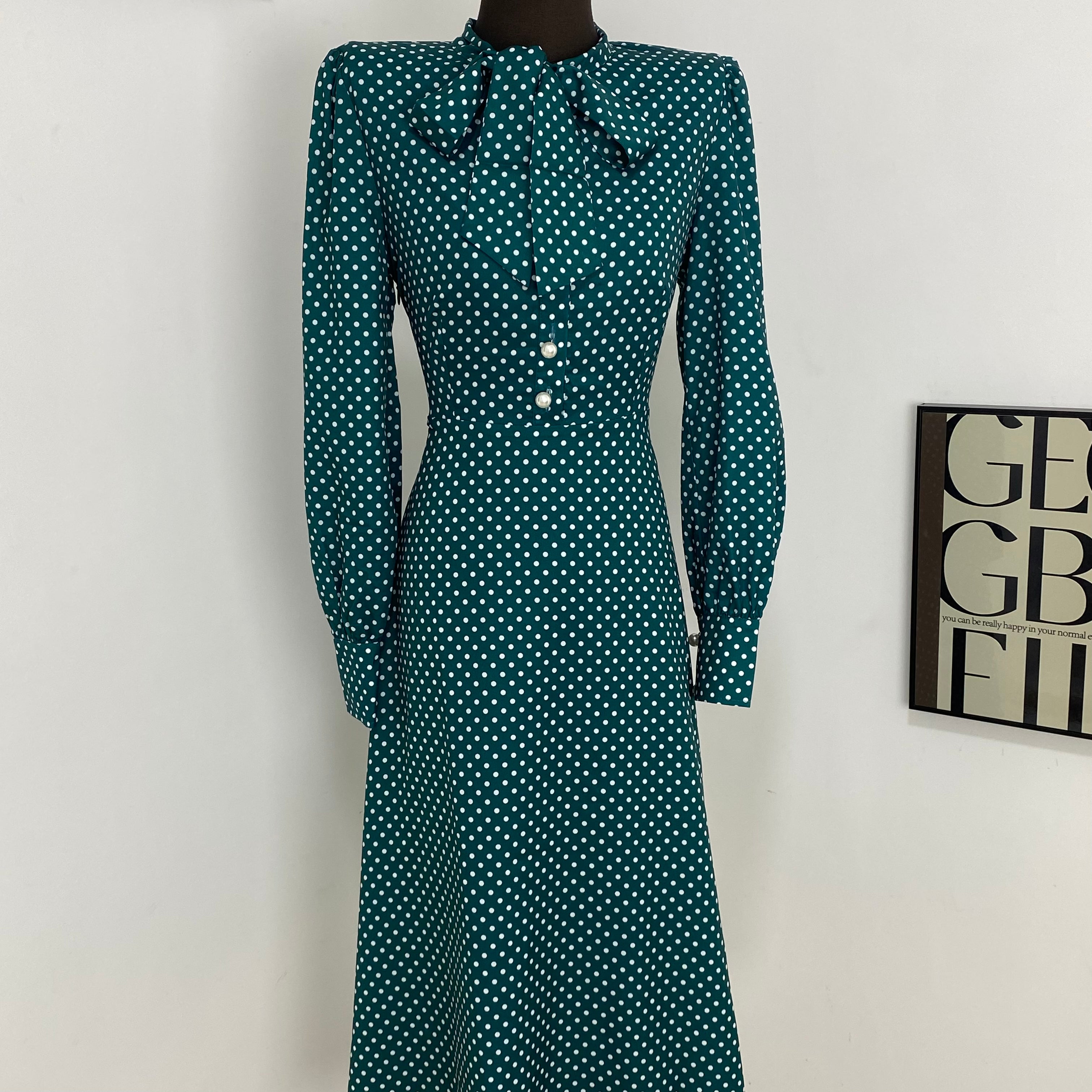 Green Polka Dot Single Breasted Dress