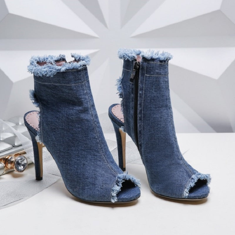 Women's Denim 10cm Denim Rubber Sole Dance Boots Dance Shoes