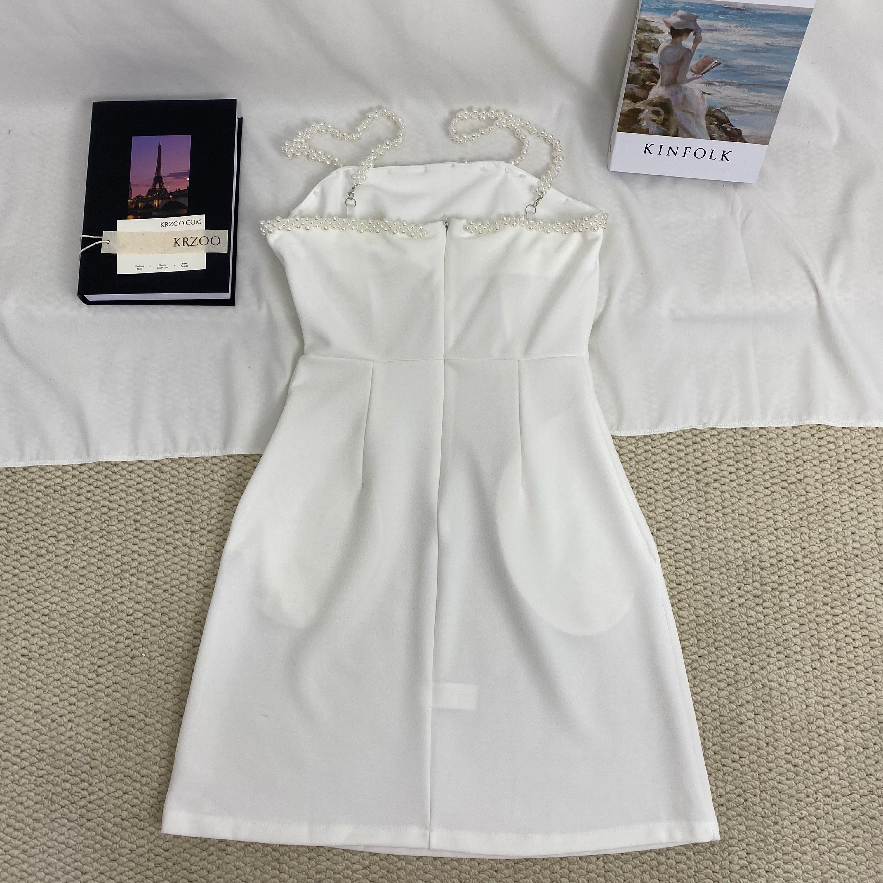 Beaded Strap Solid Color Dress