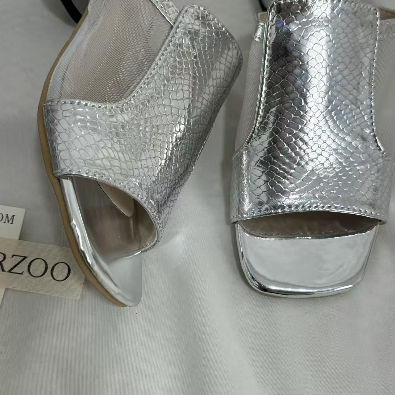 Mesh Chunky Heeled Open-Toe Sandals