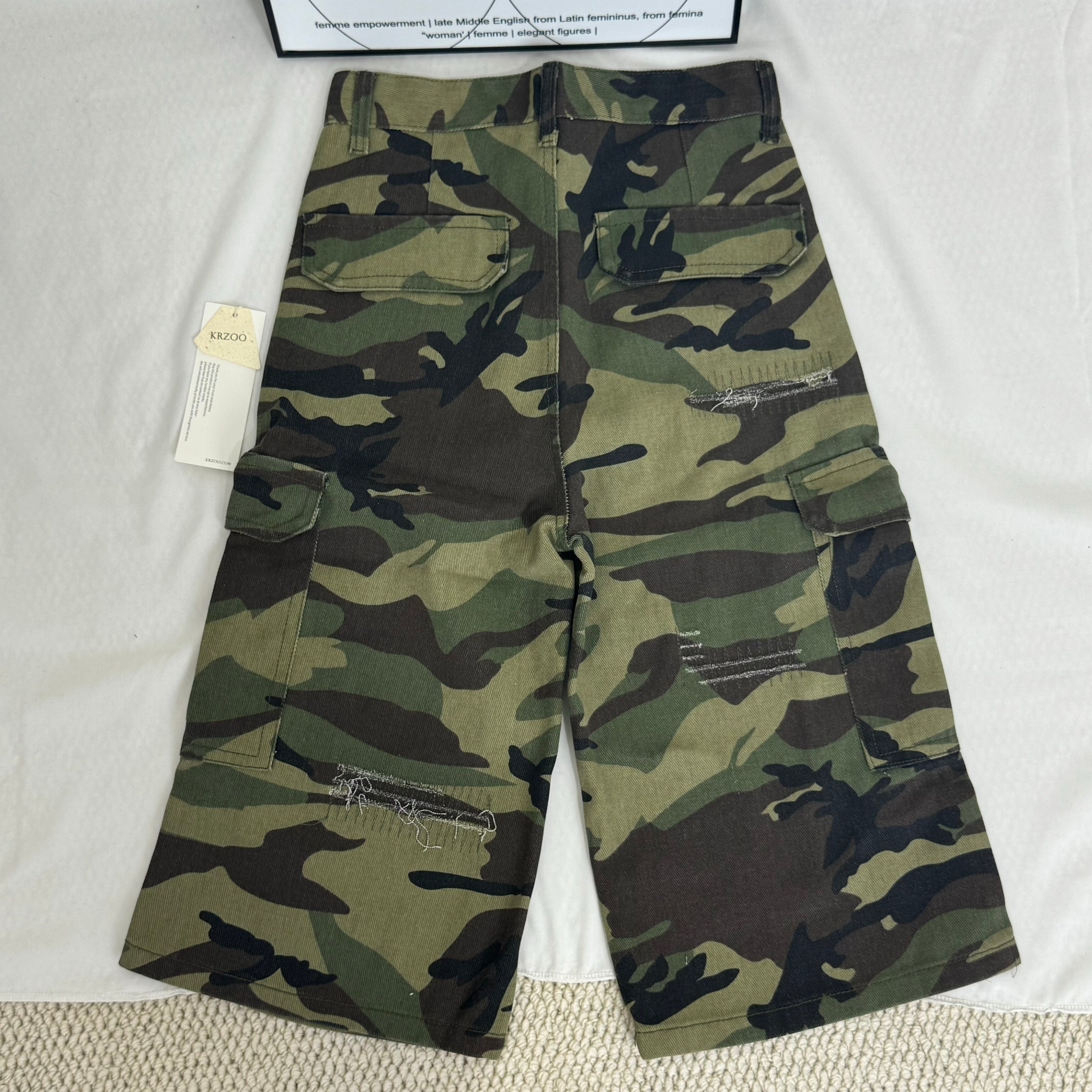 Washed Distressed Camouflage Shorts