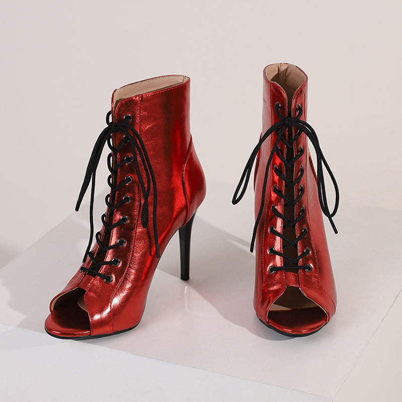 Women's PU Lace-up 10cm Silm Heel Rubber Sole Dance Boots JazDance Shoes