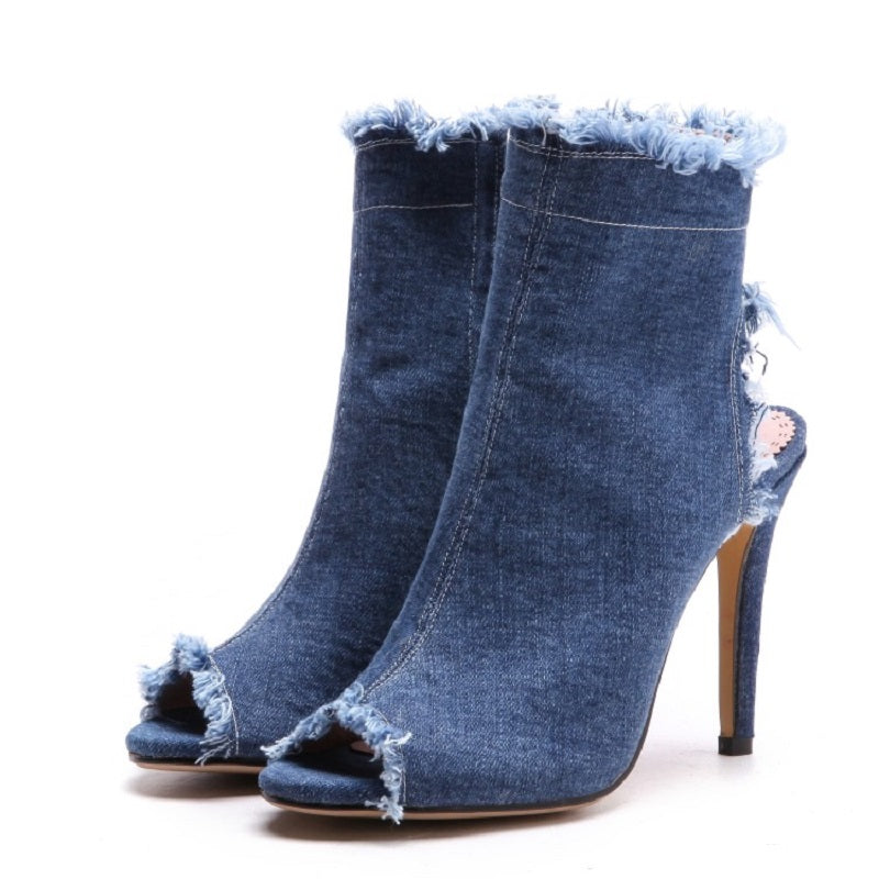 Women's Denim 10cm Denim Rubber Sole Dance Boots Dance Shoes