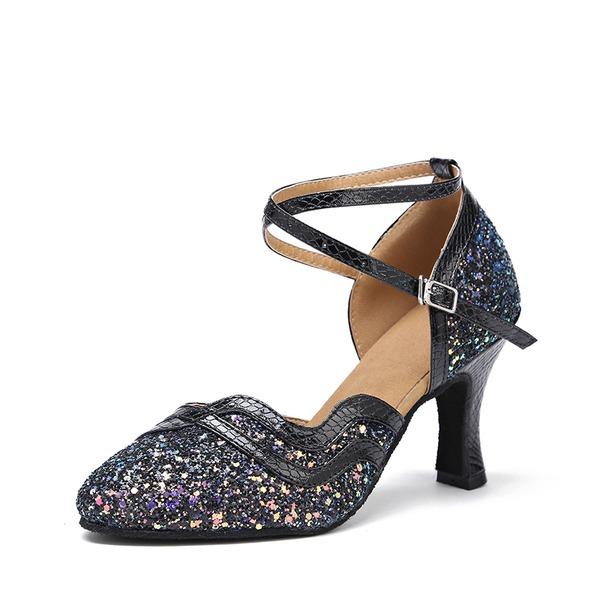 Women's Sparkling Glitter Customized Heel Closed Toe Ballroom Dance Shoes Modern Dance Shoes