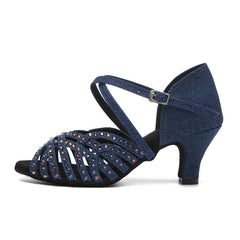 Women's Blue Satin Rhinestones Sandal Customized Heel Latin Dance Shoes Dance Heels