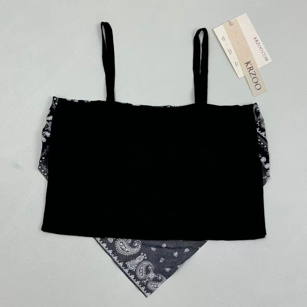 Strapless short-sleeved top with scarf design