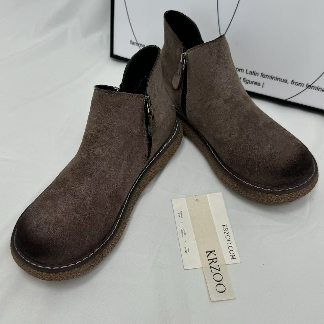Velvet-textured distressed thick-soled short boots