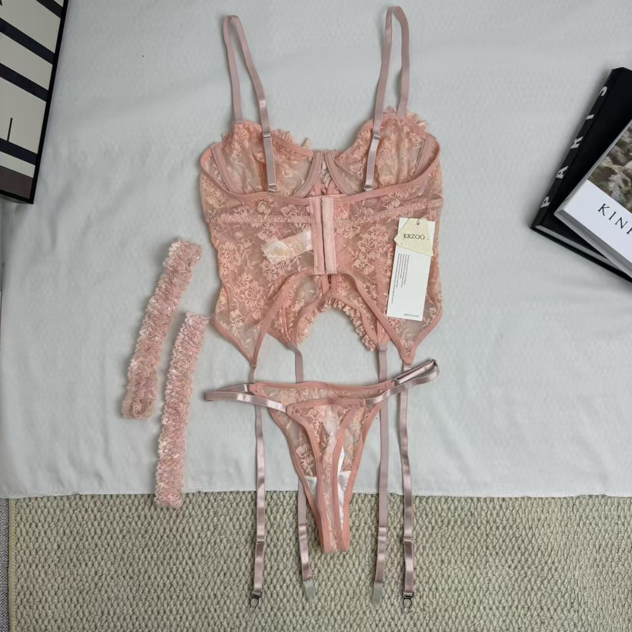 Cute Bow-Accented Sheer Slim-Fit Two-Piece Set