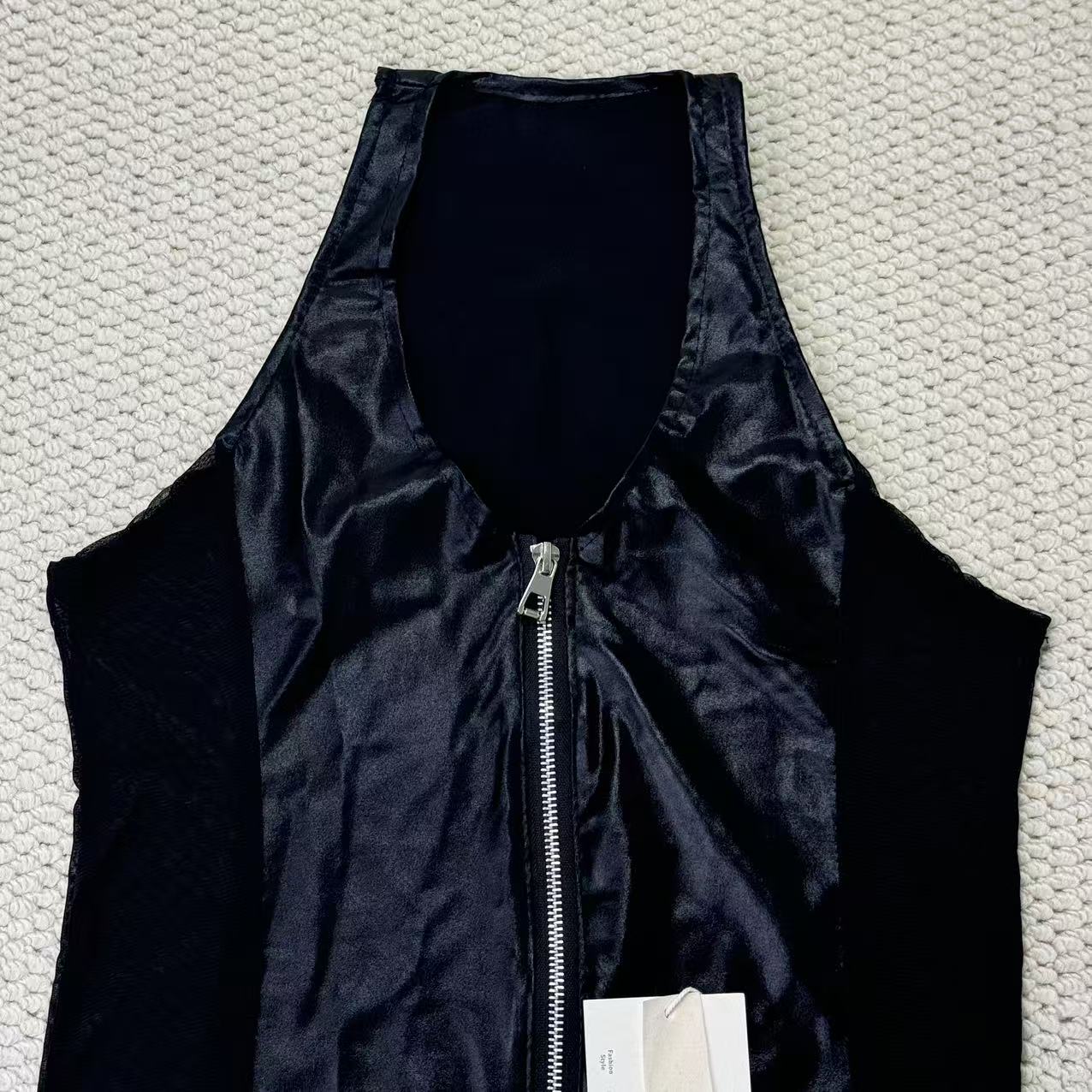 Leather trimmed bra with zipper shaping dress