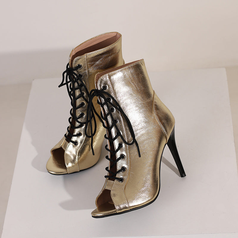 Women's PU Lace-up 10cm Silm Heel Rubber Sole Dance Boots JazDance Shoes