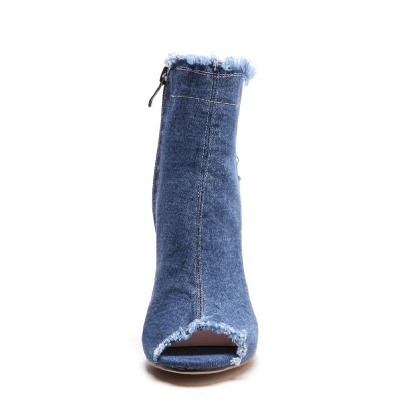 Women's Denim 10cm Denim Rubber Sole Dance Boots Dance Shoes