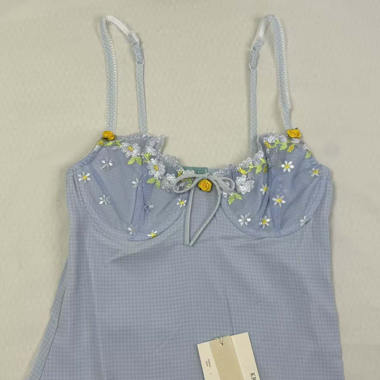 Floral embroidered lace satin bandeau dress