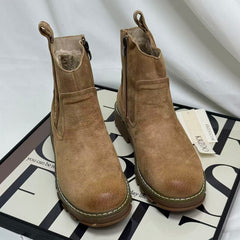 Suede leather boots with fleece lining and flat sole