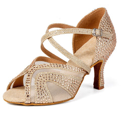 Women's Sparkling Glitter Customized Heel Salsa Latin Dance Shoes